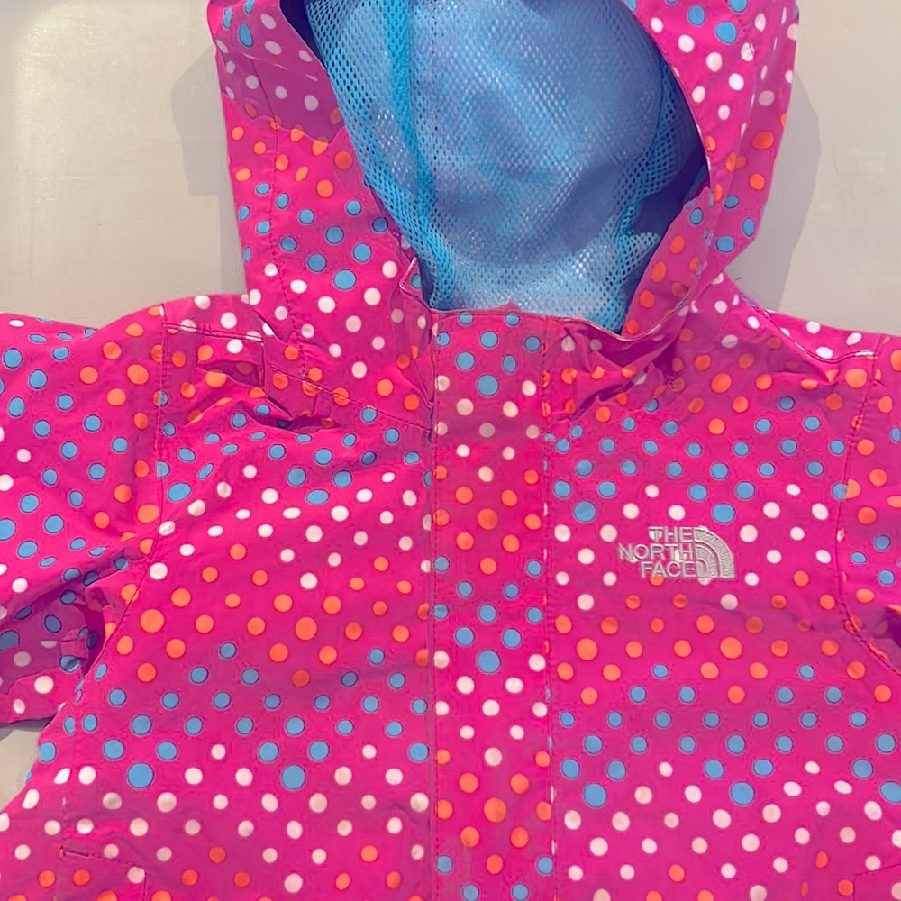 The North Face Toddler Full Zip Hooded Dryvent Raincoat Pink w/ Polka Dots Sz 2T